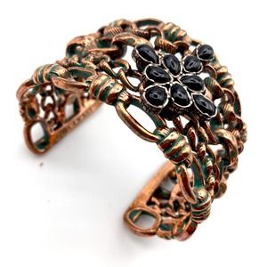 Lucky Brand cuff bracelet copper wide black glass cross boho lucky you